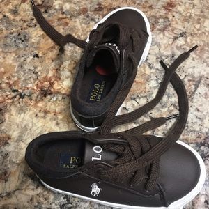 Brown and white POLO toddler shoes size 6